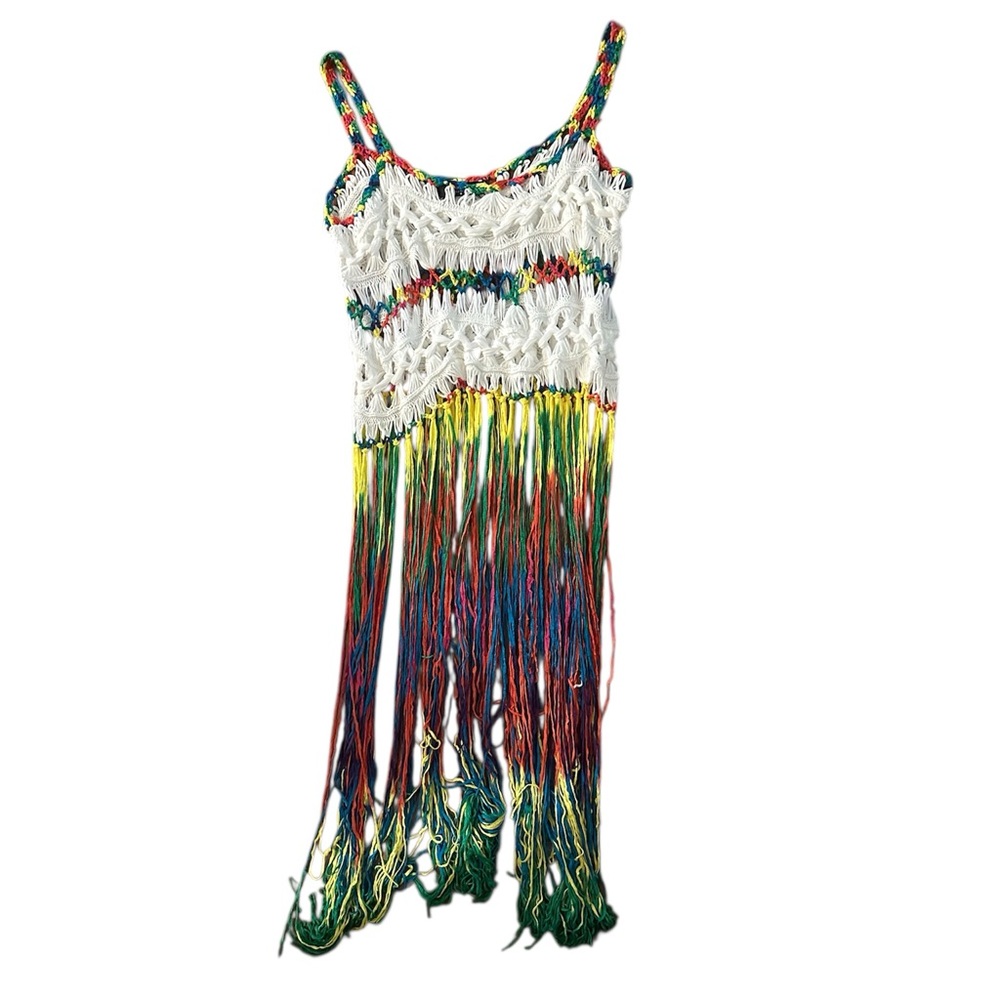 NIP White Multicolor Crochet Fringe Top Size S - Picture 2 of 4